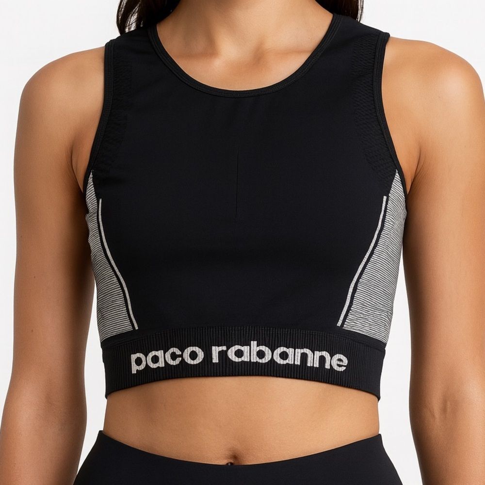 Paco Rabanne Black and Gray Sports Bra / Crop Top